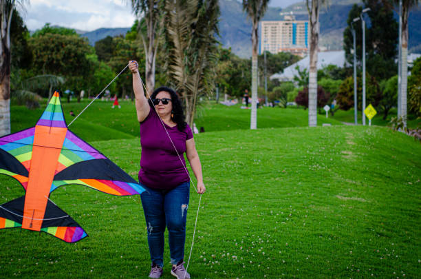 The bright rainbow colors contrast beautifully with the moody weather and soft light.