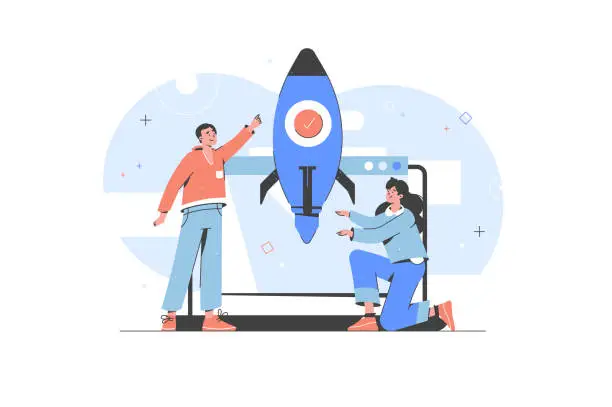 Vector illustration of Business activities concept illustration. Testing startup ideas. Business development. Marketing idea. Creative thinking.