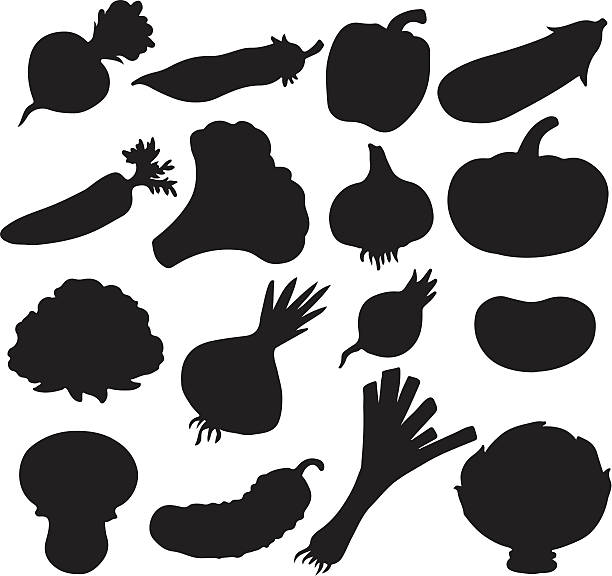 warzywa zestaw czarna sylwetka - cauliflower white backgrounds isolated stock illustrations