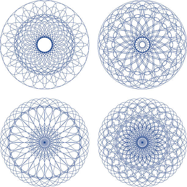 세트마다 벡터 길로쉐 rosettes - guilloche pattern circle four objects stock illustrations