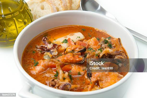 Seafood Soup Stock Photo - Download Image Now - Basil, Bread, Crustacean