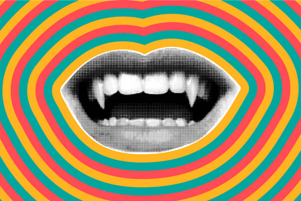 istock Banner in pop art style vampire mouth with fangs. 1664138787