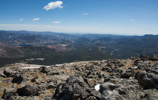 Overlook to a forest view in Rocky Mountain