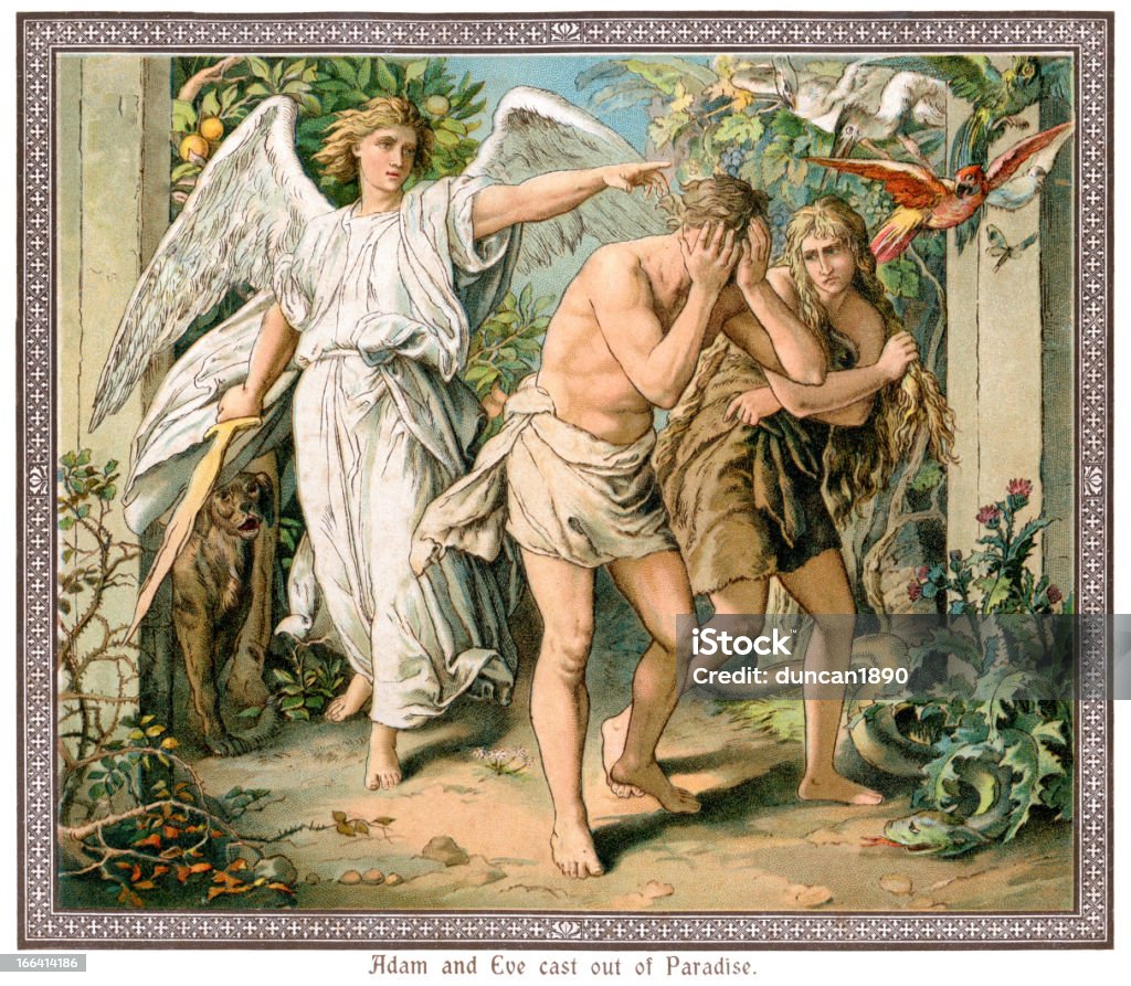 Adam and Eve Gipsverband out of Paradise - Lizenzfrei Adam - Bibelfigur Stock-Illustration