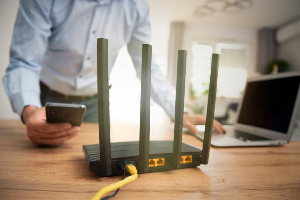 istock Fast and wireless internet with home router 1664157418