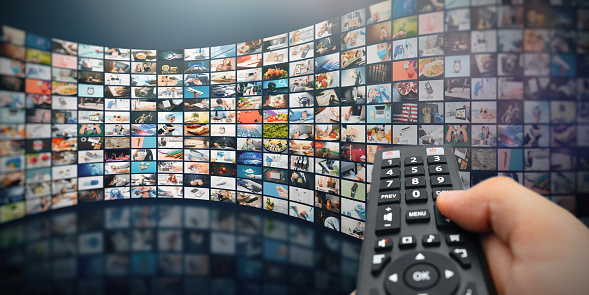 Tv With Remote Multiple Television Screens With Remote Control Stock Photo - Download ...