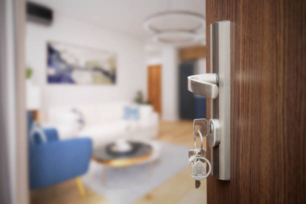 istock Keys in the door keyhole. New flat concept 1664161681