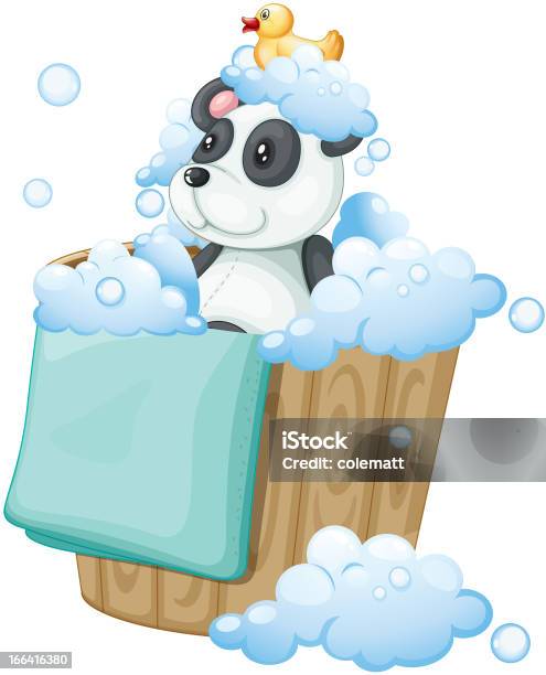 Panda Spielzeug Und Gummiente In Einem Eimer Für Stock Vektor Art und mehr Bilder von Badewanne - Badewanne, Badezimmer, Bathroom
