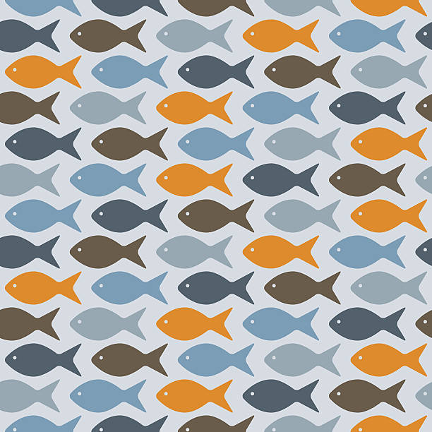 vector seamless pattern with fishes vector seamless pattern with fishes, fully editable eps 8 file with clipping masks and pattern in swatch menu fish designs stock illustrations