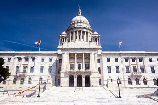 The Rhode Island State House in Providence, RI, housing the Rhode Island General Assembly and other state offices.