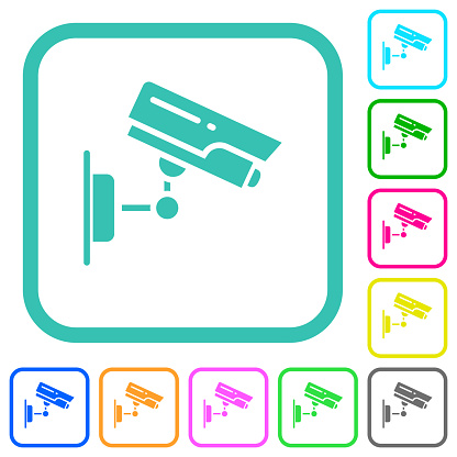 CCTV camera vivid colored flat icons in curved borders on white background