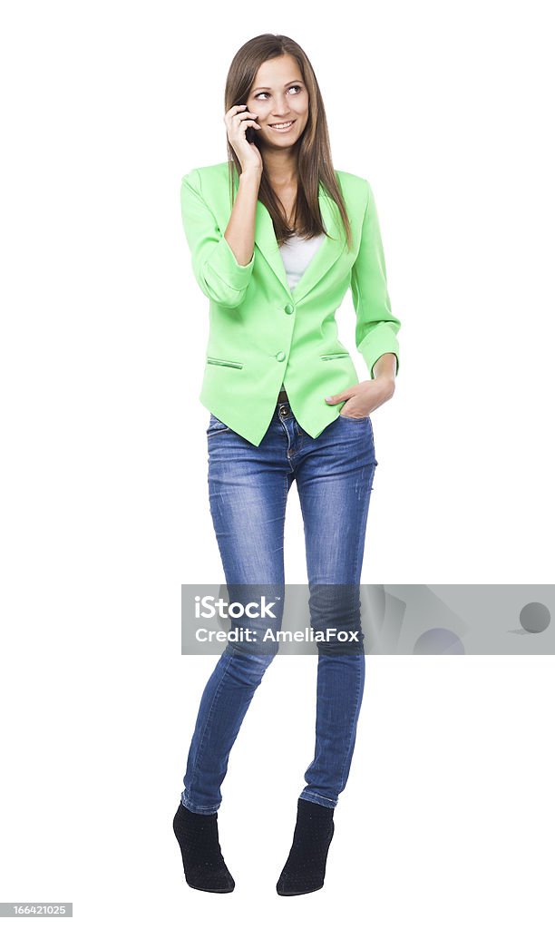 Lovely woman talking on mobile phone Lovely woman talking on mobile phone, white background Adult Stock Photo