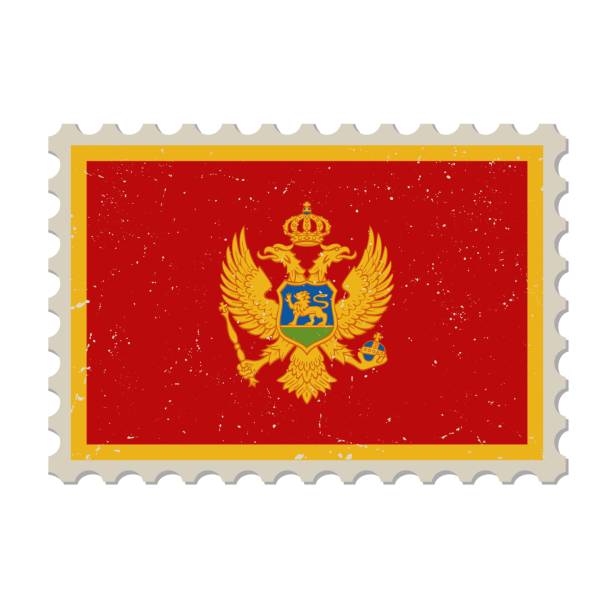 istock Montenegro grunge postage stamp. Vintage postcard vector illustration with Montenegrin national flag isolated on white background. Retro style. 1664224376