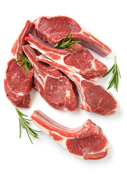 istock Raw Lamb Cutlets with Rosemary Isolated 166422801