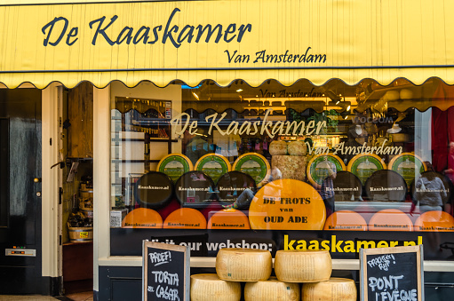 Amsterdam, the Netherlands - August 24, 2013: Facade of a cheese shop in Amsterdam, the Netherlands