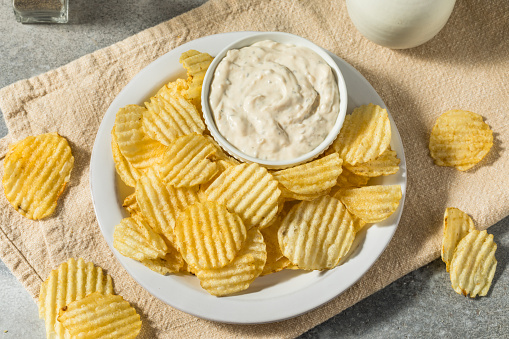 Organic Crinkle Potato Chips and French Onion Dip Ready to Eat