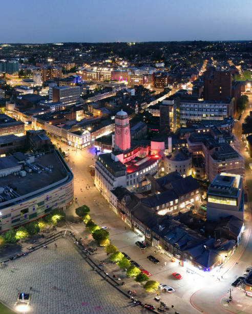 istock Illuminated Downtown Buildings, Roads and Central Luton City 1664364739