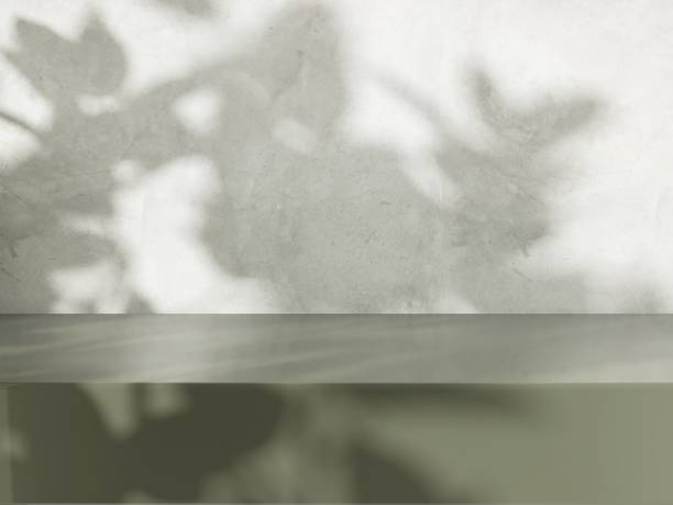 istock Blank minimal sage green counter podium, soft beautiful dappled sunlight, tropical foliage leaf shadow on concrete tile wall 1664389450