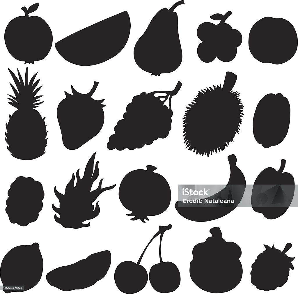 Conjunto de silueta negra de frutas - arte vectorial de Carambola libre de derechos
