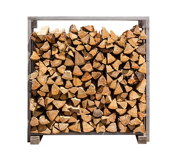 istock Stacked Firewood Isolated on white 166441540