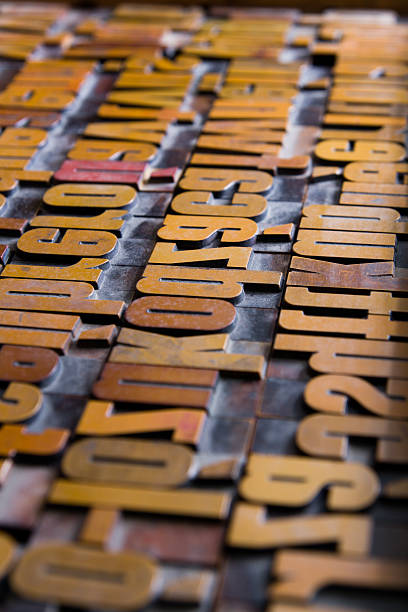 Old wooden printing type stock photo