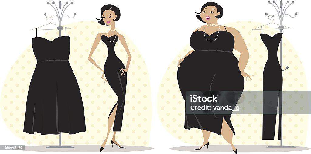 Lady adaptar um vestido após a dieta - Royalty-free Mulheres arte vetorial