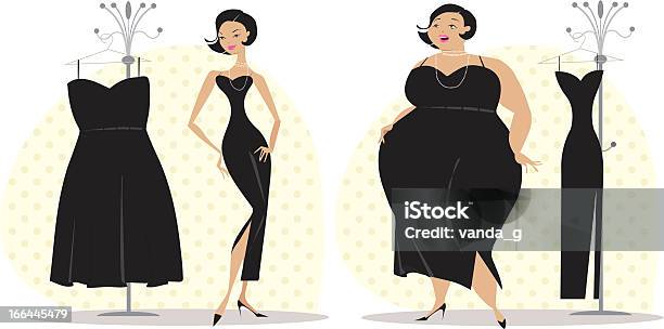 Lady Adaptar Um Vestido Após A Dieta - Arte vetorial de stock e mais imagens de Mulheres - Mulheres, Vestido, Adulto
