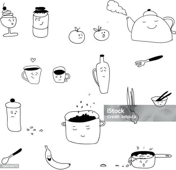 Ilustración de Funny Cocina y más Vectores Libres de Derechos de Blanco y negro - Blanco y negro, Botella, Cebolla