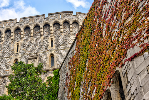 Windsor, UK - July 29, 2023: Exteriors of the Windsor Castle as seen from the surrounding streets