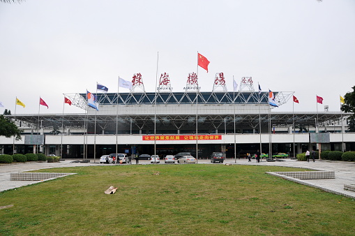 Zhuhai, Guangdong, China- November 18, 2012: Zhuhai, which is a city in the Zhu River Delta, is one of the four Special Ecomony Zones in China.  Here is the external view of the Terminal Building of Zhuhai Airport.