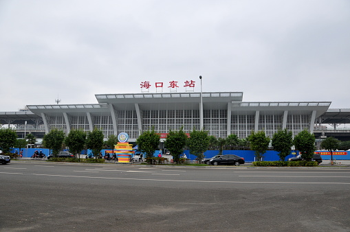 Haikou, Hainan, China- November 18, 2012: Haikou is the capital of Hainan Province which has established the high-speed railway system around Hainan Island. Here is the Haikou East Railway Station.