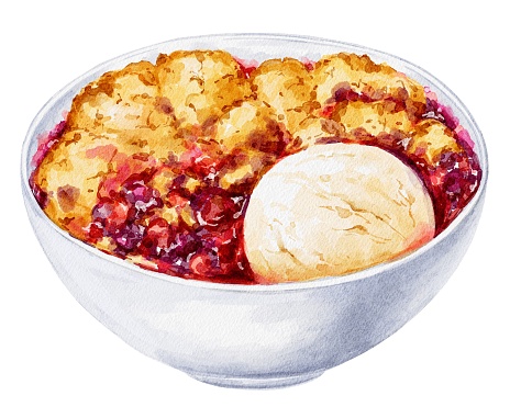 Cobbler blueberry pie with ice cream food illustration
