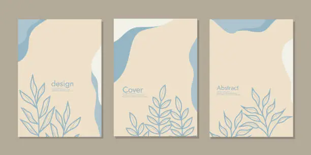 Vector illustration of Cover page notebook collection with hand drawn floral decorations. Templates with abstract autumn leaves. size A4 For diary, books, magazines, journals, catalogs, planners and flyers. Vector layouts.