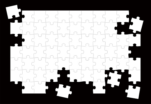 White Jigsaw Puzzle Blank Background Template Isolated On A Black Background. Vector Illustration.