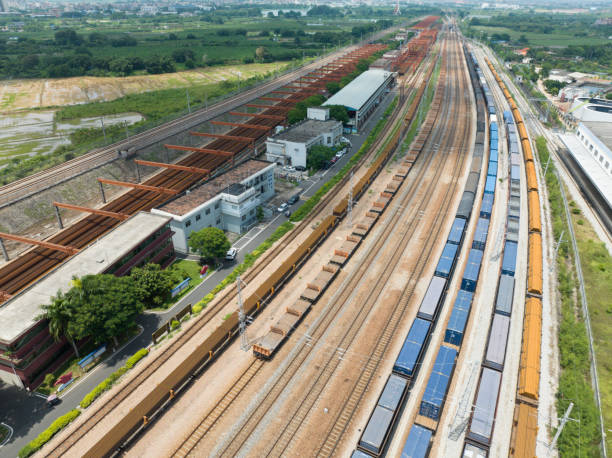 istock Bird's-eye view of rail transport lines 1664583713