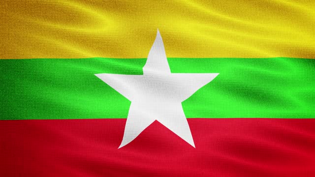 Natural Waving Fabric Texture Of Myanmar National Flag Graphic Background