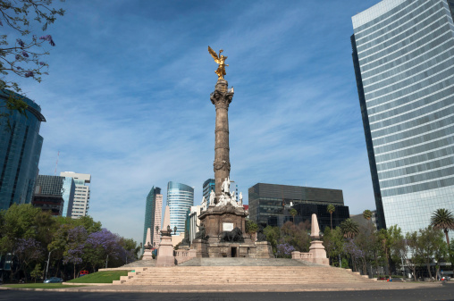 Golden Winged Victory and the roundabout Paseo de la Reforma, Mexico City. This is a 1910 monument honoring Mexico's independence.