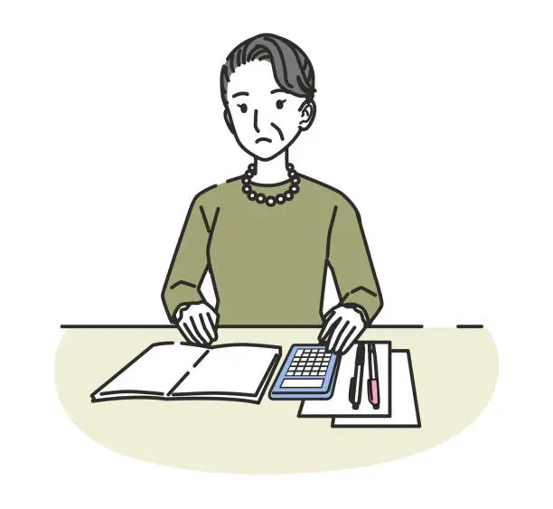 Vector illustration of Senior woman calculating with a calculator