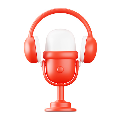 3d rendering of podcast microphone icon.