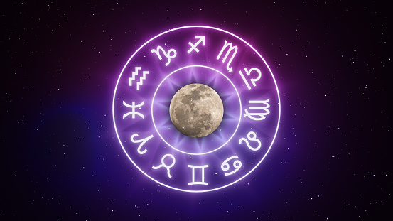 A birth chart is drawn as a 360-degree wheel that's divided into 12 houses, or sections. At the exact time of your birth, each planet and constellation in the zodiac was located inside a specific house or section of this wheel. The background of the image is a vast and awe-inspiring representation of the universe. You can depict stars, galaxies, nebulae, and other celestial elements to give a sense of cosmic vastness. The colors of the universe background can be a mix of deep blues, purples, and splashes of vibrant colors to create a surreal and mystical atmosphere.