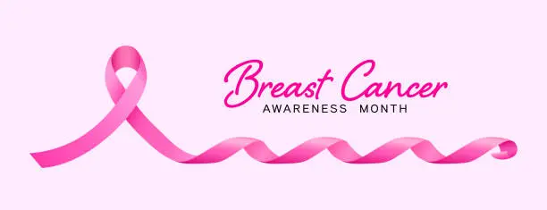 Vector illustration of Pink ribbon. Breast cancer awareness symbol.