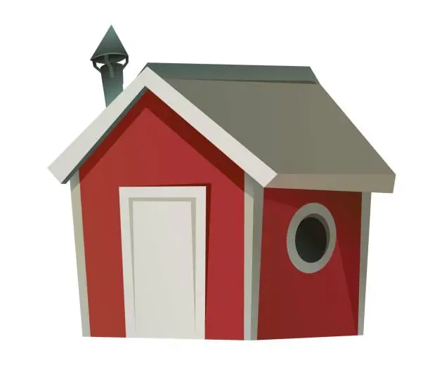 Vector illustration of beautiful little house with chimney. Fun cartoon style. Isolated on white background. Vector