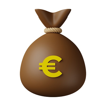 Brown Money Bag Euro 3D Illustration. 3D Render.
