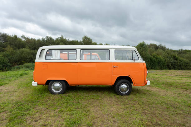 Classic orange and White type two Volkswagen Camper Van At a Staffordshire vintage car show