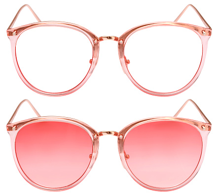 modern women's sunglasses with pink glasses isolated with clipping path