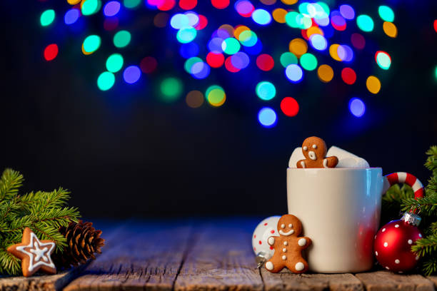 istock Hot chocolate with marshmallow, Christmas tree branch 1664924556