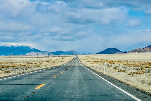 Empty Northern Nevada High Desert - Shot of Empty Road - March