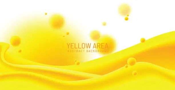 Vector illustration of Yellow waves and floating bubbles, vector illustration.
