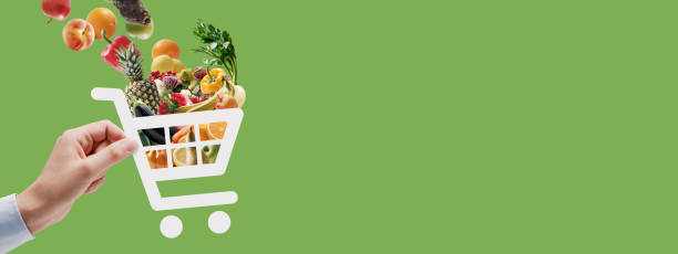 istock Online grocery shopping and delivery banner 1664998210