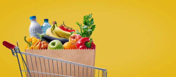 istock Shopping cart with fresh groceries 1665001477